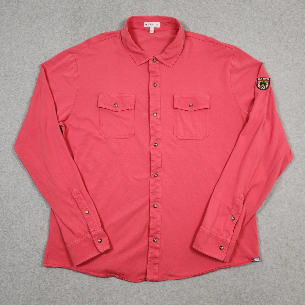 Peter Millar Shirt Mens XL Coral Pearl Snap Lava Wash Jersey Stretch Golf Active